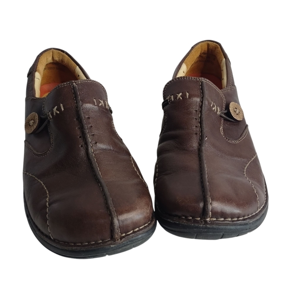Clarks Unstructured Loafers Shoes Womens Brown Leather Casual Slip-On Sz 7.5M - Picture 3 of 10